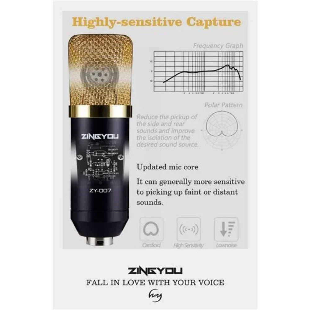 Condenser Microphone Bundle, ZY-007 Professional Cardioid Studio Condenser Mic